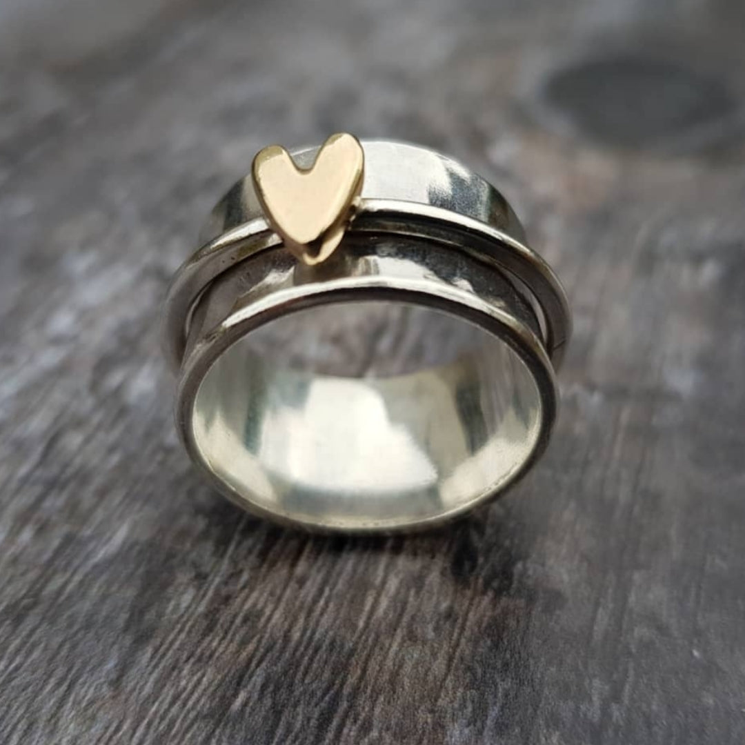 Vintage Gold Heart Ring with Silver