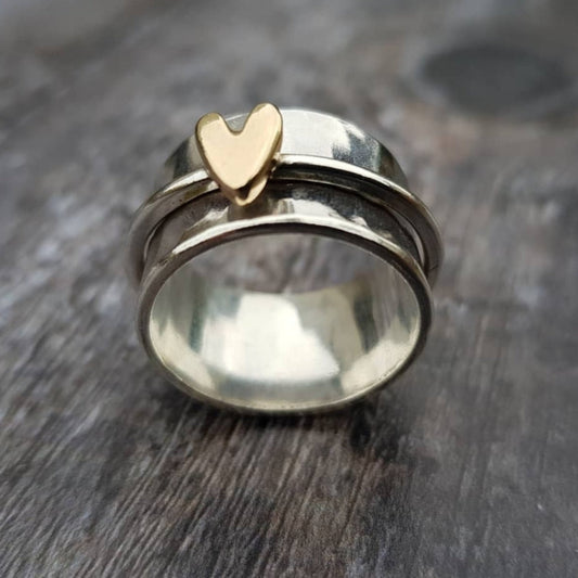 Vintage Gold Heart Ring with Silver