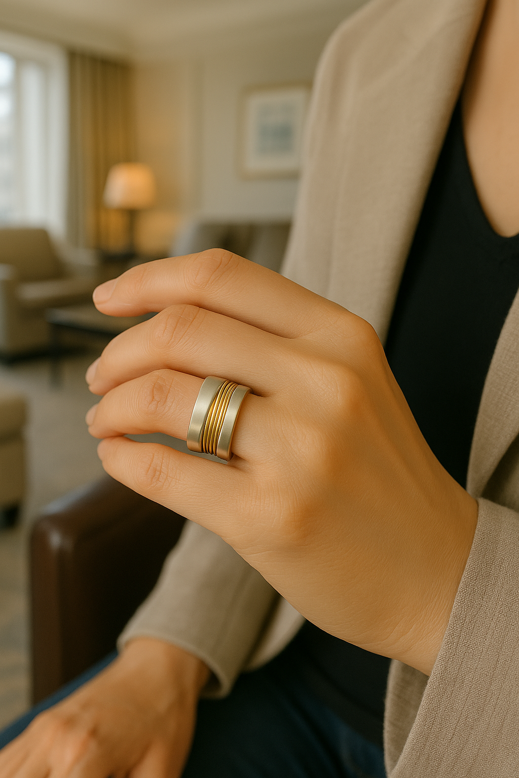 Silver Ring with Golden Threads