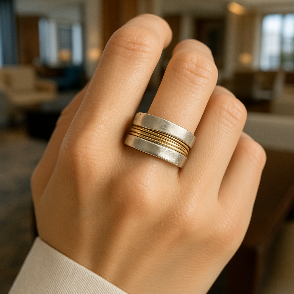 Silver Ring with Golden Threads
