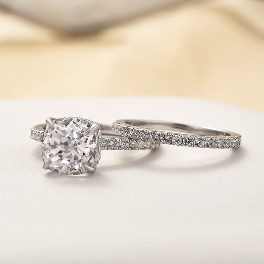 Bridal Cushion 2PC Ring Set | White Gold 16k