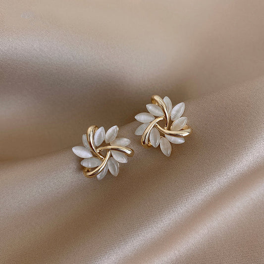Gold Opal Petal Hoop Earrings