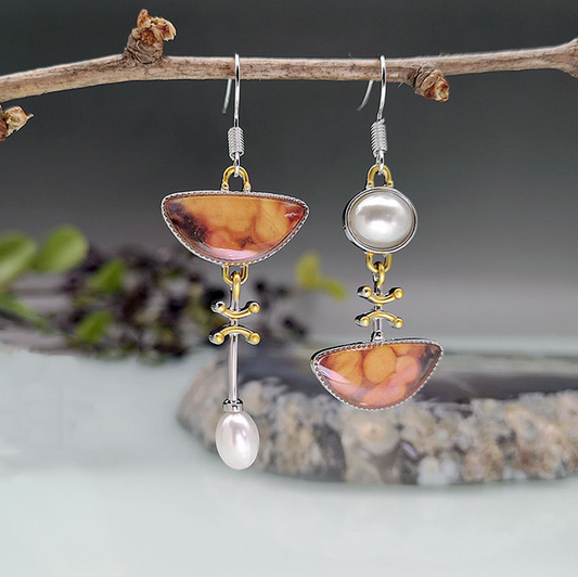 Vintage Earrings with Natural Orange Stone