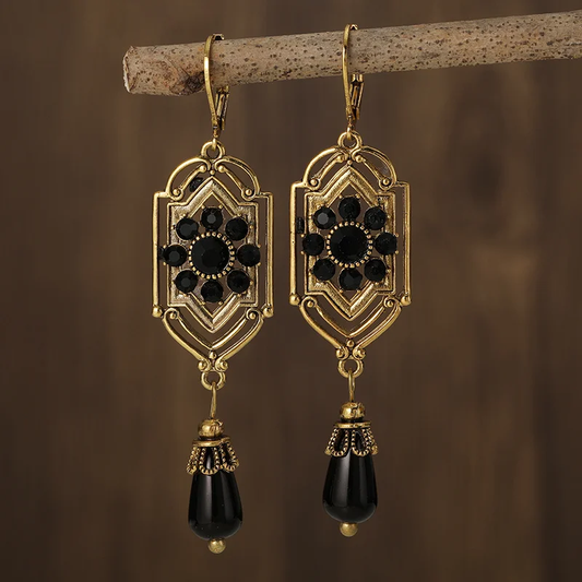 Vintage Black Crystal Drop Earrings