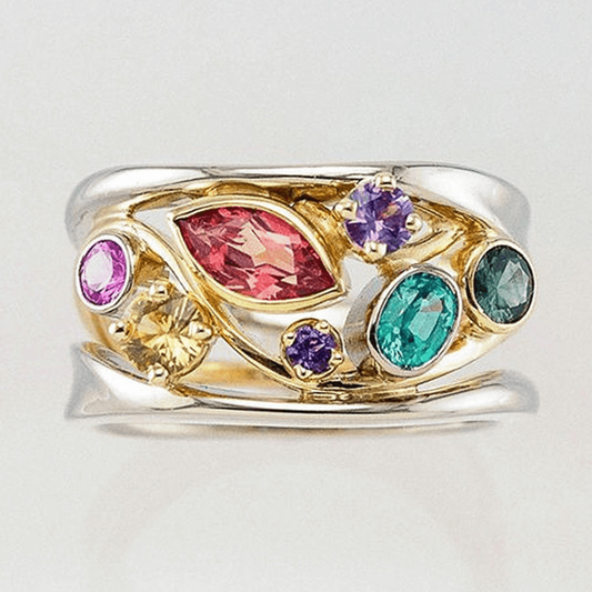 Vintage Gold and Silver Ring with Colored Zirconia