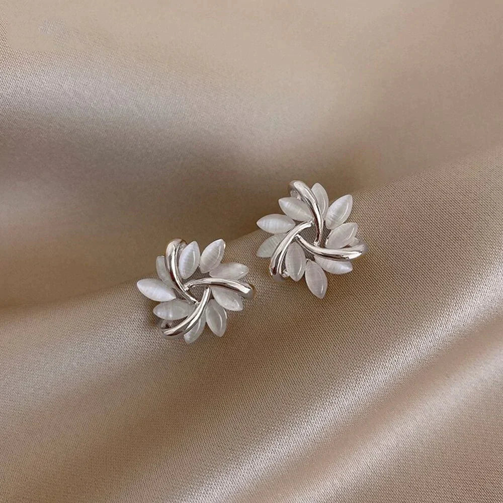 Gold Opal Petal Hoop Earrings